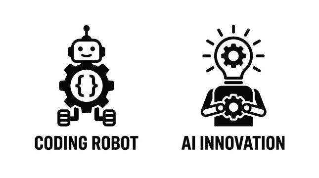 Futuristic Coding Robot and AI Innovation Concept Illustration.