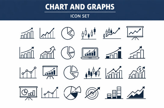 chart and graph icons set with analytics statistics business data visualization and reporting symbols