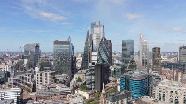 London Financial District Aerial Panorama Showing Modern Skyscrapers