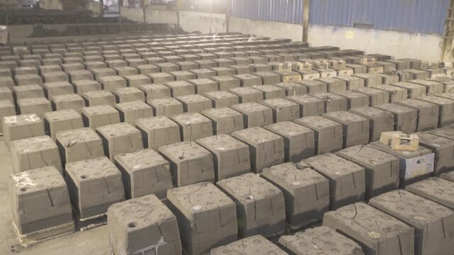 Rows of Industrial Mold Sand Blocks in Factory