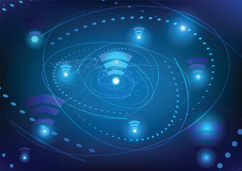 Fototapeta premium technology 5g with wifi, light, illustration, digital blue background look like internet tech and futuristic, abstract symbols is connectivity to network www.