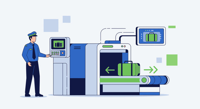 Airport Security Scanner: Luggage Check, X-ray Machine & Guard