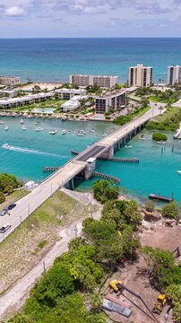Vertical Aerial Timelapse of Jupiter Inlet and Cato's Bridge Florida Over Turquoise Waters
