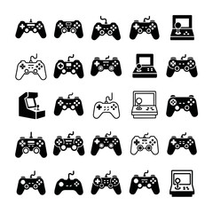 Collection of gaming controllers and computers. © putri