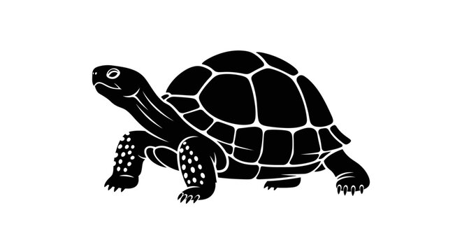 Black turtle silhouette walking slowly alone.