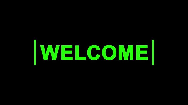 Animated welcome text background. Minimal concept video showing the word &ldquo;Welcome&rdquo; being typed with a blinking cursor welcome text typography in various style on a black background 