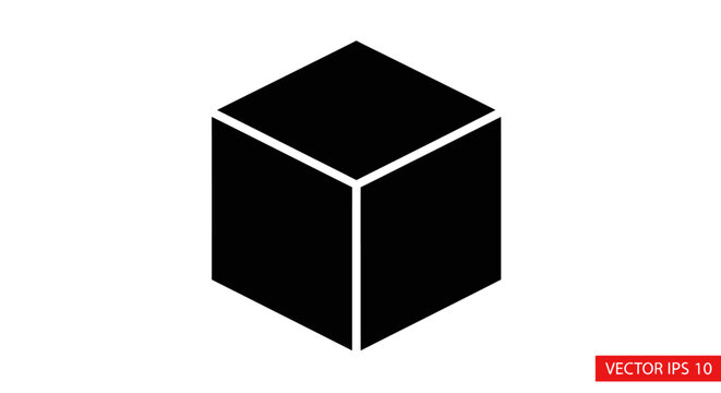 Black cube with white outline.