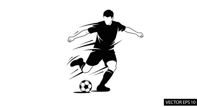 Soccer player kicking ball with motion.
