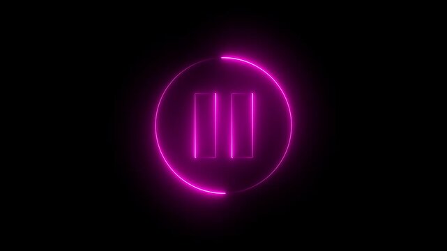 Neon pause button icon with glowing outline video music stop player pause press click push start button press icon on black background on black background 4k video