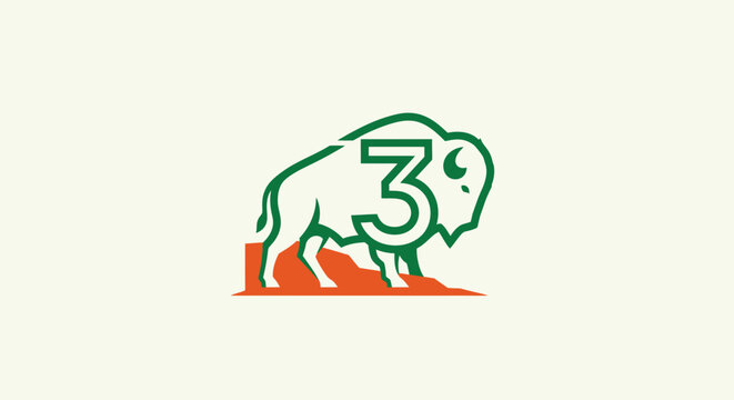 Green bison logo with number three design.