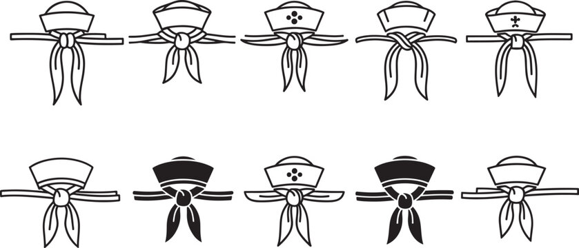 Collection of scout neckerchiefs and hats in various styles vector illustration flat design.