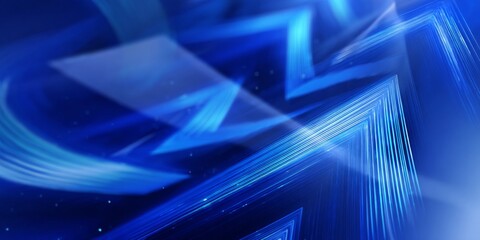 Obraz premium Abstract blue technology background featuring dynamic arrows and flowing lines in a futuristic digital design representing innovation and progress