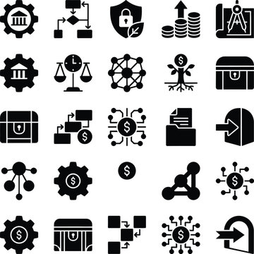 Financial services icon set banking investment legal and security symbols for business and technology applications