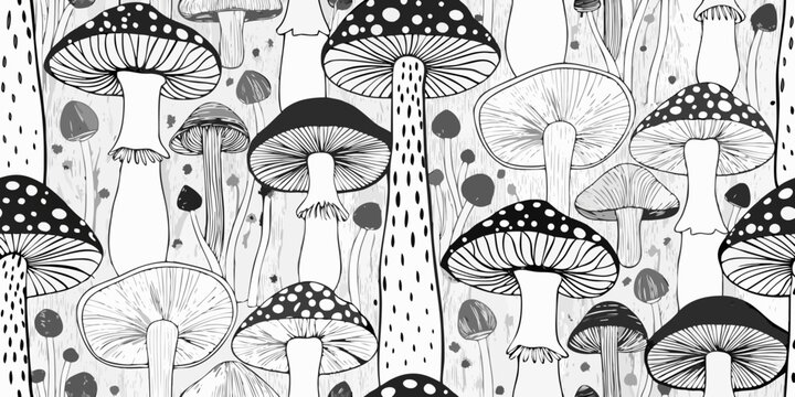 Mushroom Pattern A Black And White Vector Illustration