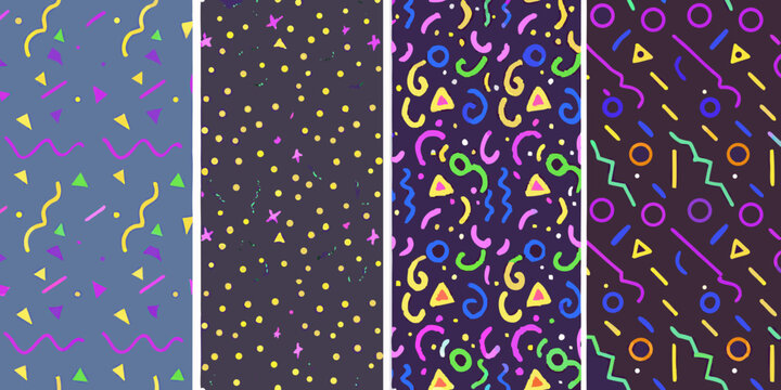 Memphis Style Patterns Colorful Geometric Shapes And Lines