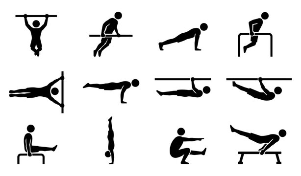 Calisthenics Exercise and Street Workout Silhouette Icon Set