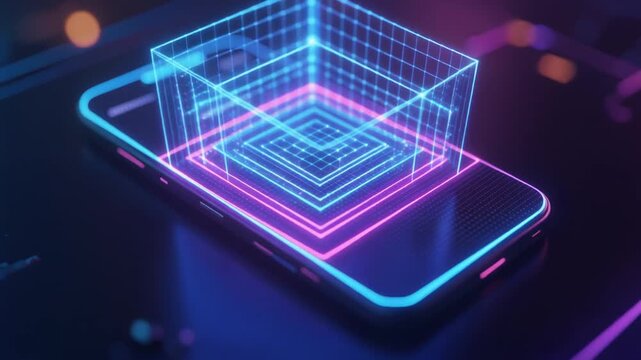 暗い画面に表示されたモバイルアプリのインターフェースのデジタルワイヤーフレーム
