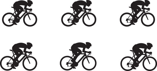 Obraz premium Cyclist racing silhouette vector set bicycle rider in motion speed cycling athlete for sports logo design element.