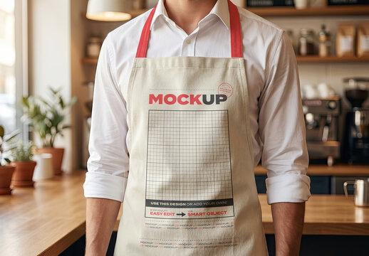 Man Apron on Bar Mockup