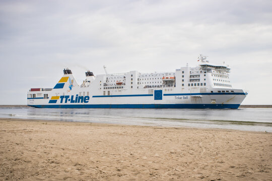 Swinoujscie, West Pomeranian - Poland - June 05, 2025: Passengers and cars ferry Tinker Bell sailing from Trelleborg to Swinoujscie. Transport across Baltic Sea