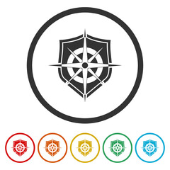 Obraz premium Compass shield icon. Set icons in color circle buttons