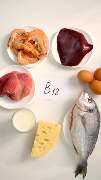 Foods that contain vitamin B12. Selective focus.