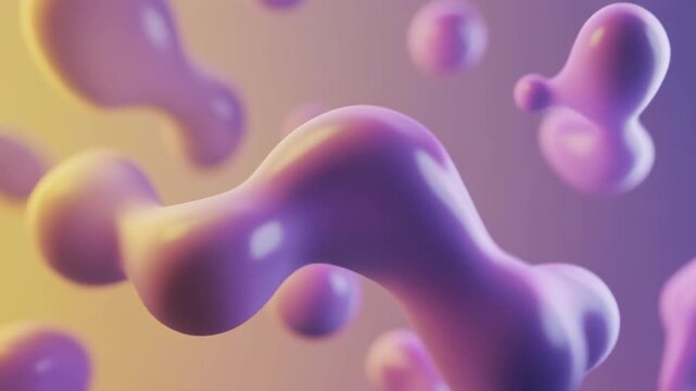 ラベンダーと柔らかなイエローの形状がゆっくりと変化する魅惑的な液体のグラデーション