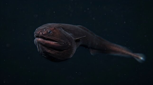 Mysterious deep sea creature swimming in the dark abyss.
