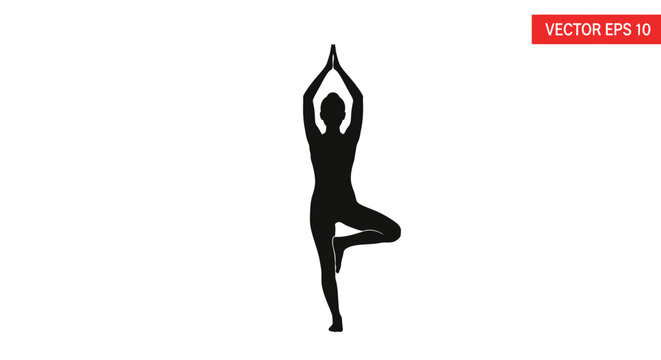 Woman in yoga tree pose silhouette.