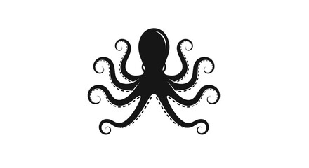 Black octopus with curled tentacles silhouette. © nauva