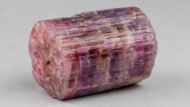 A rough, barrel-shaped corundum crystal specimen with natural striations.