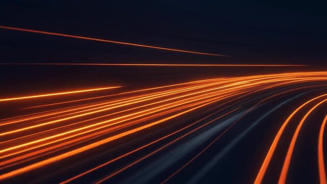 目に見えない高速で移動する光源からの光の軌跡、曲線に沿ったスムーズなトラッキングショット