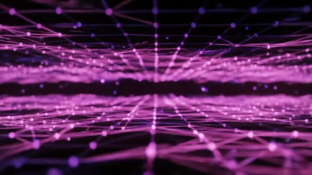 Abstract pink digital grid with glowing nodes and lines