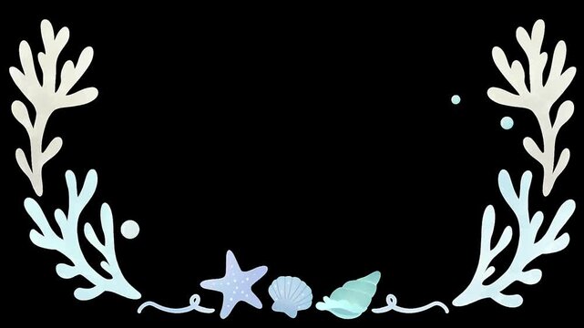 Ocean underwater theme frame animation with alpha channel motion graphic for wedding, invitation, birthday, border