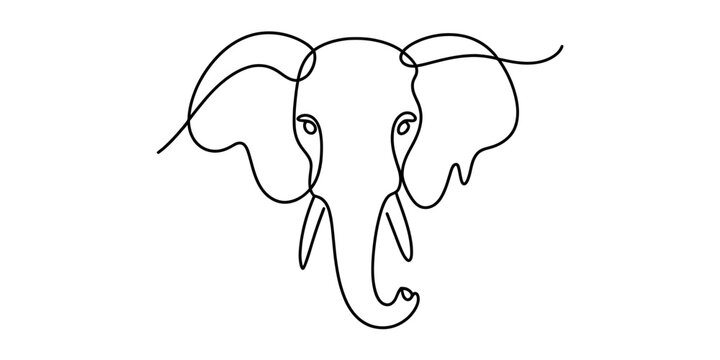 Minimalist one line drawing of an elephant head face illustration for creative design