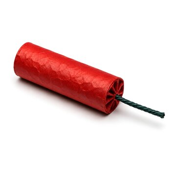 Red dynamite stick with fuse, isolated on transparent background, explosive cartoon bomb object, blasting dynamite TNT stick, demolition concept, firecracker style explosive icon PNG