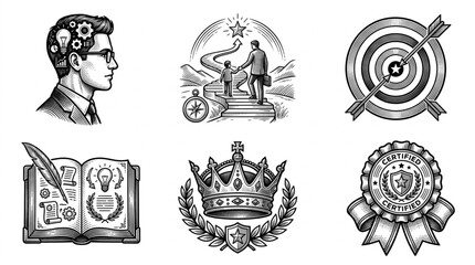 Obraz premium Collection of Vintage Style Icons Representing Ideas and Achievements.