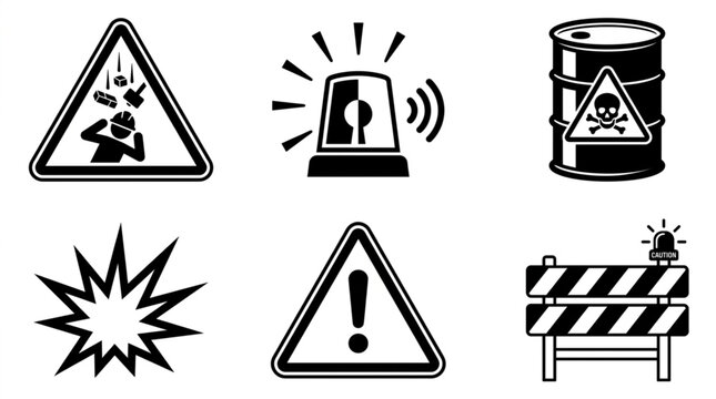 Collection of Warning and Danger Symbols and Icons.