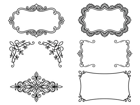 Elegant collection of vintage decorative frames and ornamental scroll borders isolated on a plain white background