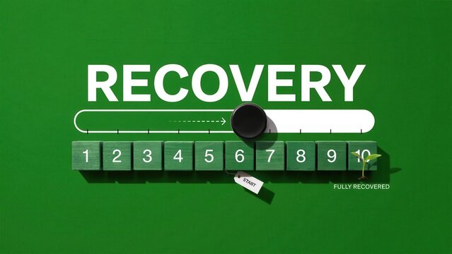 A recovery process is shown on a green background with a progress bar.