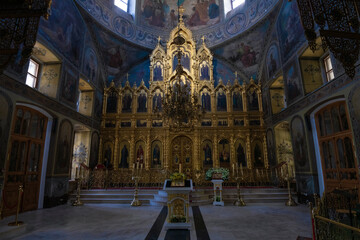Fototapeta premium The interior of the ancient Cathedral of the Life-Giving Trinity. Podolsk, Moscow oblast