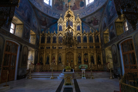 The interior of the ancient Cathedral of the Life-Giving Trinity. Podolsk, Moscow oblast