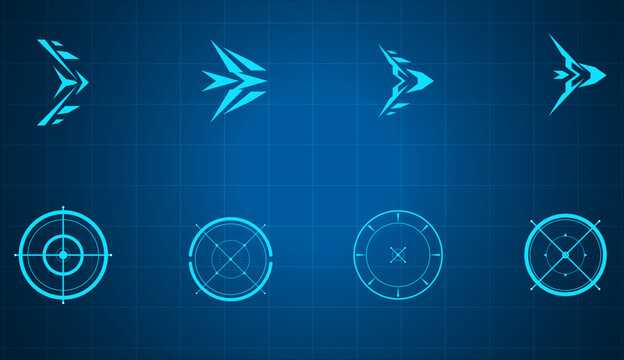 Futuristic HUD target or aim pointer elements set for high-tech digital user interfaces and gaming displays