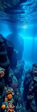 Underwater landscape with seamount and trench, marine, trench