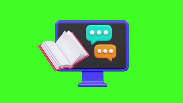 Online education concept. Digital learning from home animation on green screen