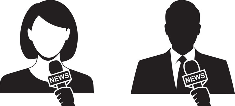 Male and Female Reporters with Microphone Icon Vector for News Interviews, Journalism and Media Coverage