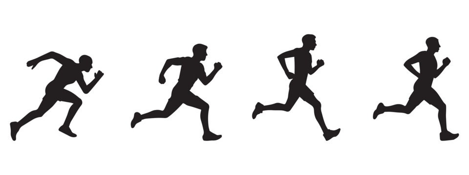 Runner Silhouette Set. Diverse Running Sequence Collection Vector