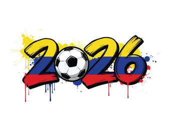 Fototapeta premium Vibrant 2026 soccer graphic with colorful paint splatters and a soccer ball