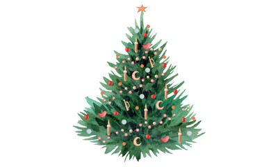 Fototapeta premium Decorated Christmas tree with ornaments and star on top