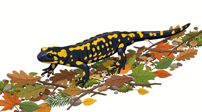 Spotted Salamander on Leafy Forest Floor.